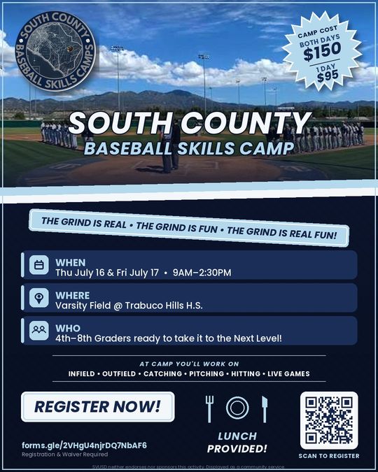 ⚾ SOUTH COUNTY BASEBALL SKILLS CAMP ⚾ Two days. Big skills. Real fun. 📅 July 16 & 17 | 9AM–2:30PM 📍 Varsity Field @…